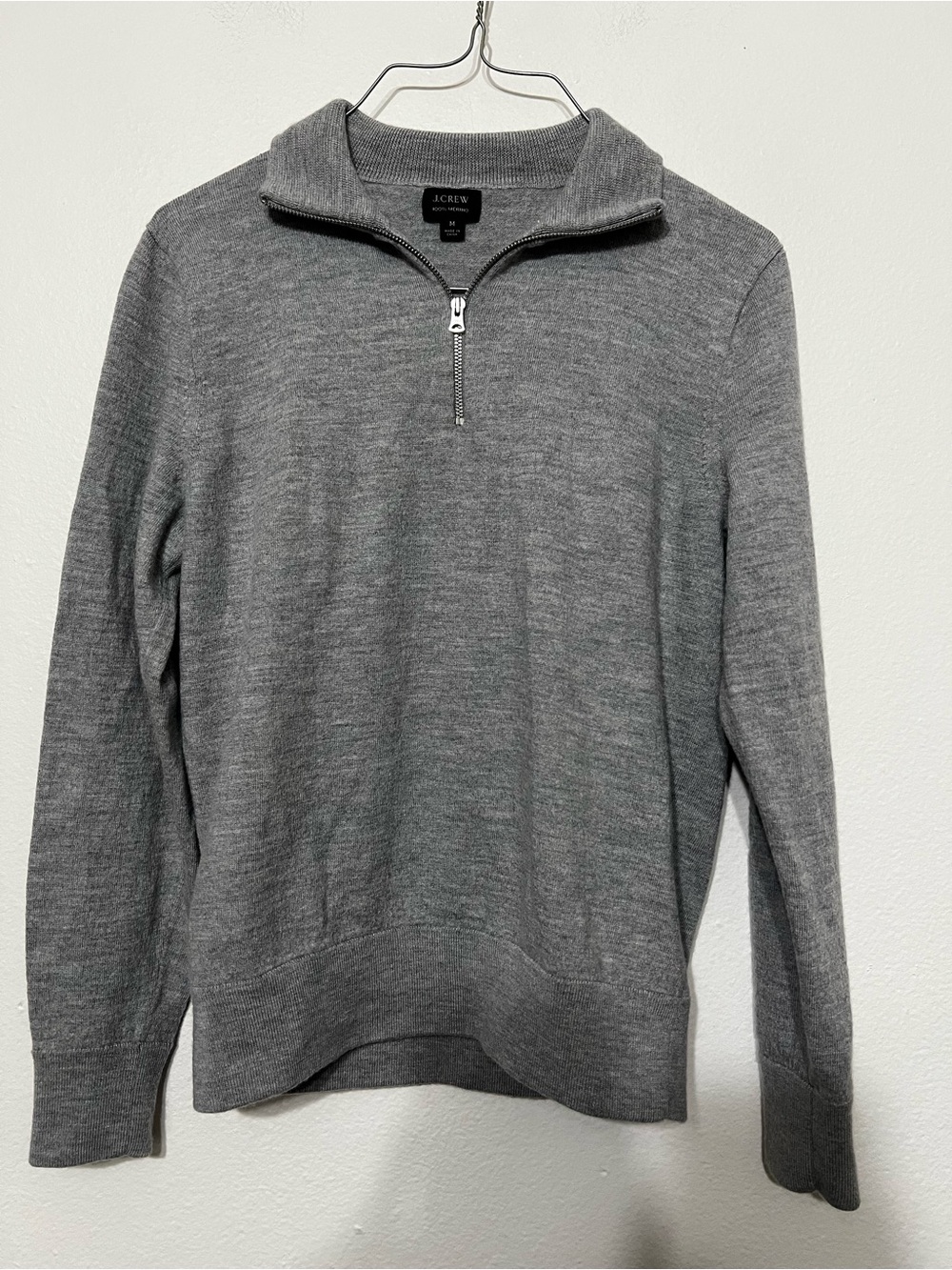 J.Crew 100% Merino Wool Quarter-Zip Sweater in a Heather Grey Color Size Medium